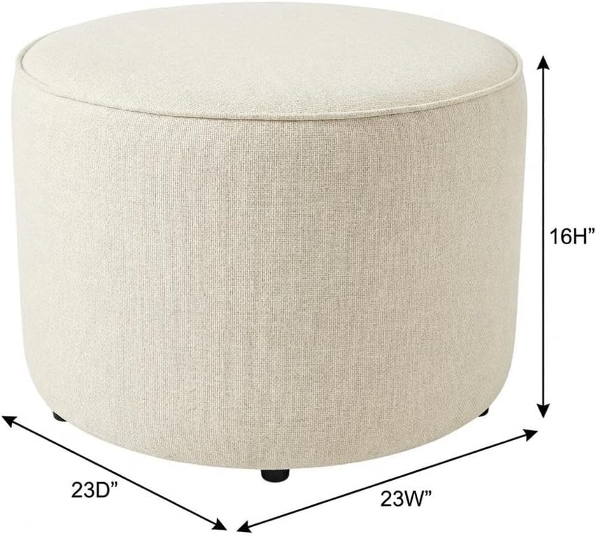 White Woven Heathered Fabric Ottoman, 23-Inch Round, Comfortable Outdoor Loun...