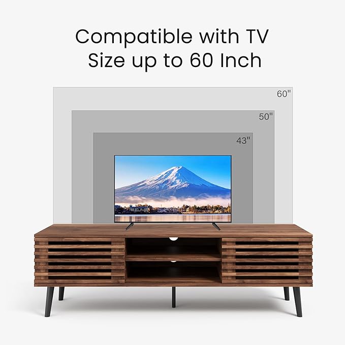 HAIOOU Mid Century Modern TV Stand, 52" Wooden TV Console with Slatted S...
