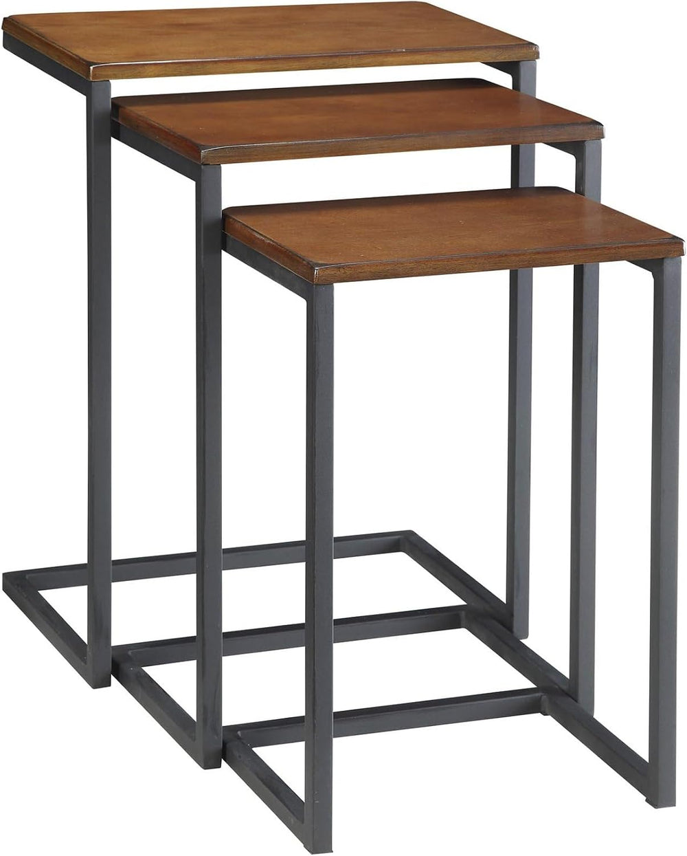 Pemberly Row Contemporary Nesting Table Set, Chestnut Wood Top and Black Meta...