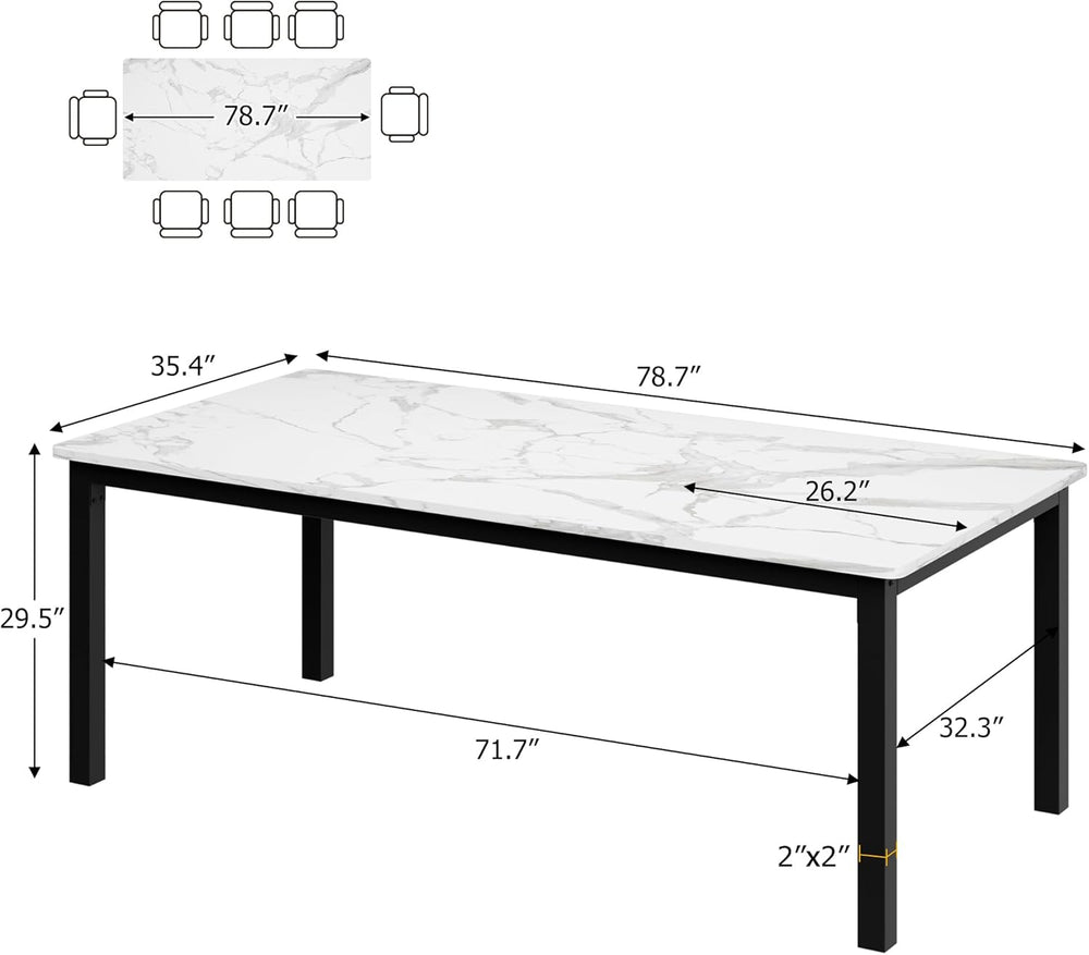 79 Inch Industrial Dining Table, Large Rectangle Kitchen Table with Metal Leg...