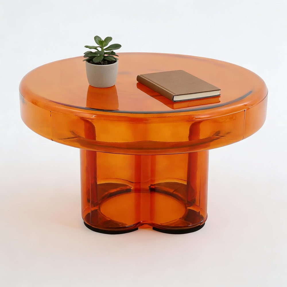 Coffee Table, Round Glass Side Table with Unique Petal Design Pedestal, Simpl...