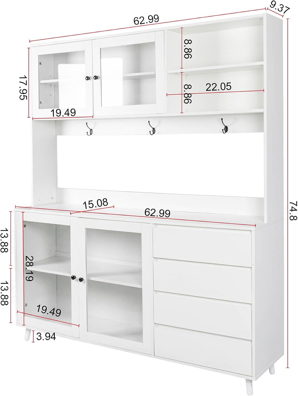 74" Tall Kitchen Pantry Storage Cabinet with Drawers, Microwave Shelf &a...