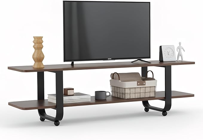 Tiita Bamboo TV Stand with Storage for TV up to 65 inch, Bamboo Rattan TV Con...