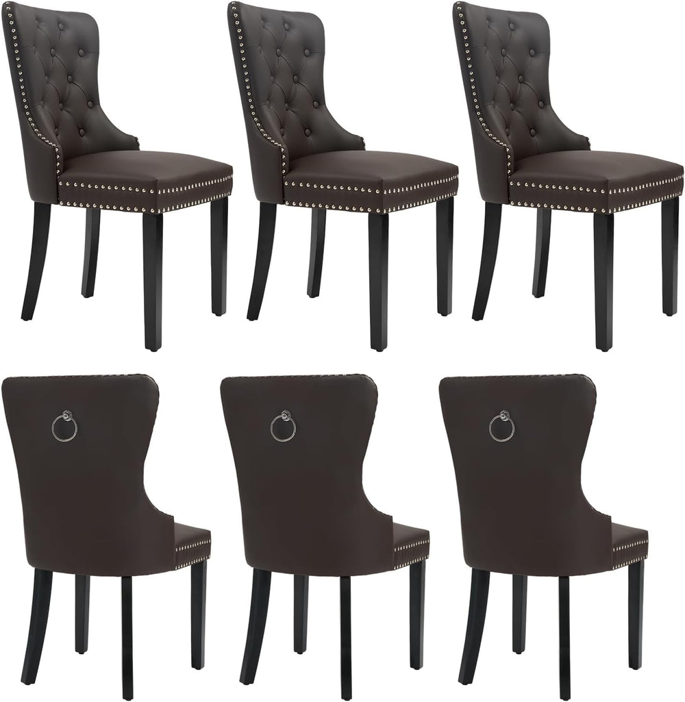 adochr PU Leather Dining Chairs Set of 6, Modern Kitchen Chairs,Dark Brown