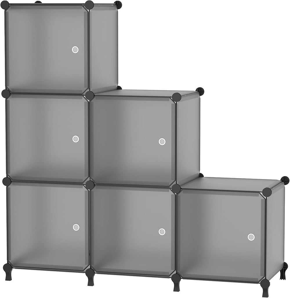 6Cube Storage Organizer Modular Stackable with Doors Grey