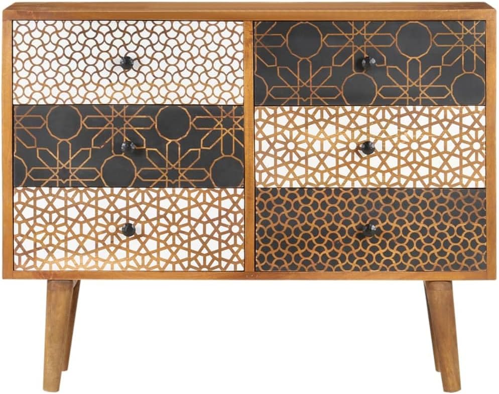 Mid-Century Modern Sideboard with Six Large Drawers, Solid Mango Wood and MDF...