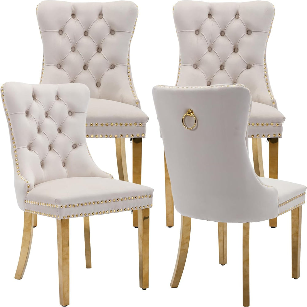 Velvet Dining Chairs Set of 4, Tufted Upholstered High Wingback Chairs with N...
