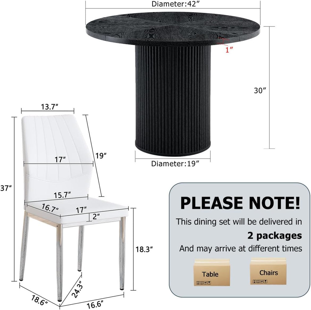 Round Dining Table Set for 4, Black Kitchen Table Set for 4 with 42''...