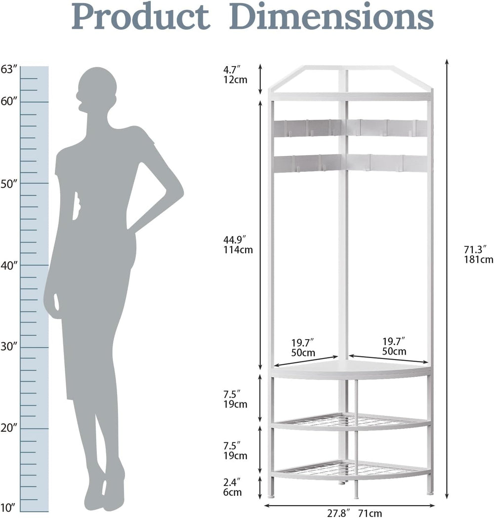 GiftGo Corner Hall Tree with Shoe Bench Entryway Coat Rack with 10 Metal Mova...