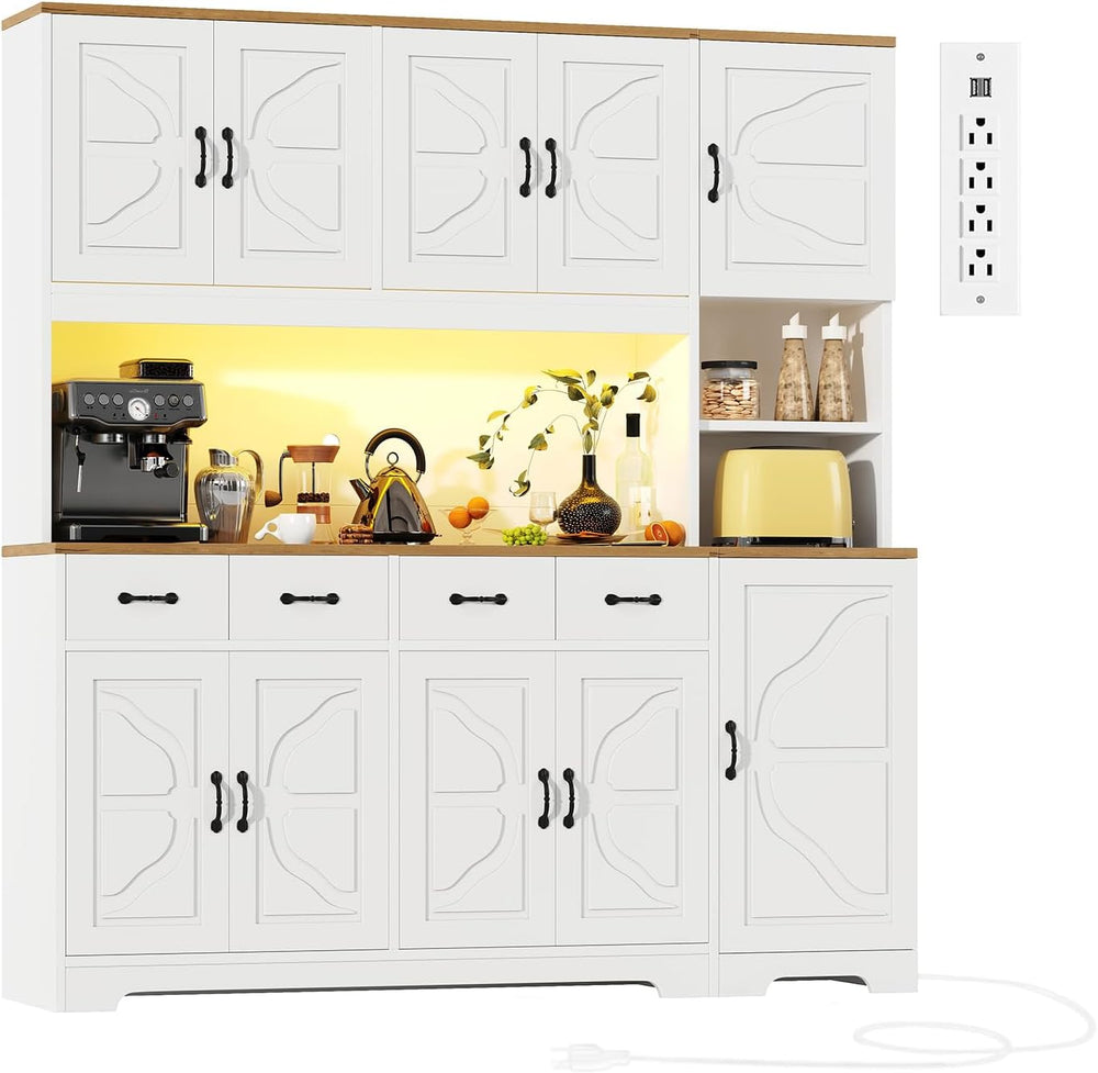 Tall Kitchen Pantry Cabinet with Carved Doors & Charging Station, Modern ...