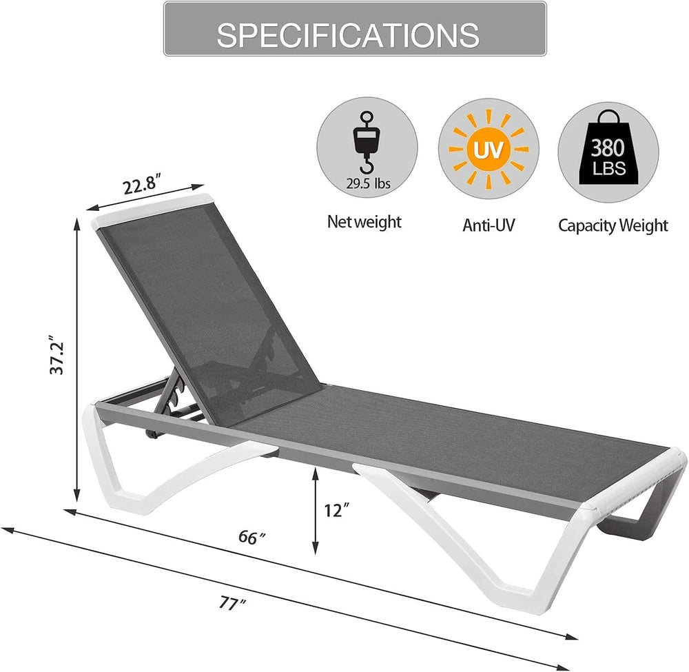 Domi Outdoor Lounge Chairs Set of 4, Aluminum Chaise Lounge Chairs for Outsid...