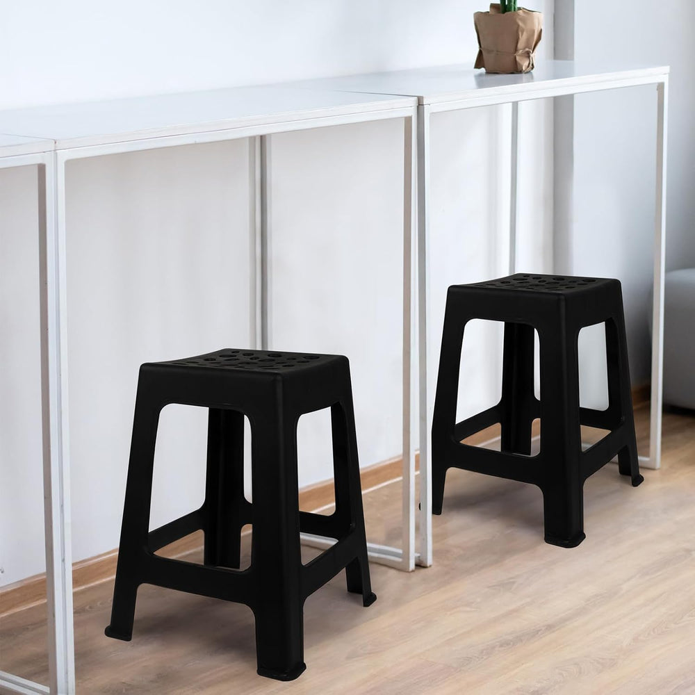 TURSTIN 12 Pack Plastic Stools 16.9 Inch Black Nesting Stools Portable Backle...