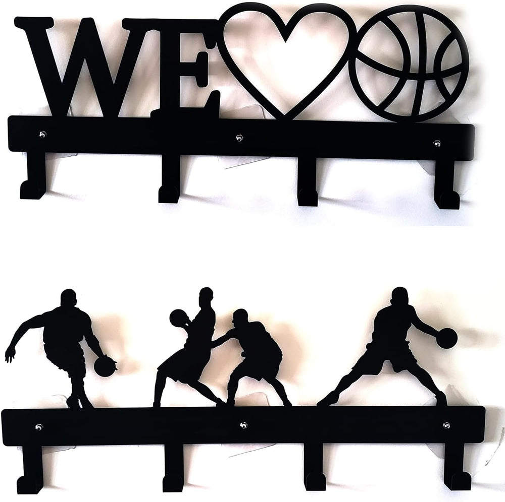 2 Pack Basketball Holder Metal Sign Home Decor Door Coat Hanger, Wall Mount A...