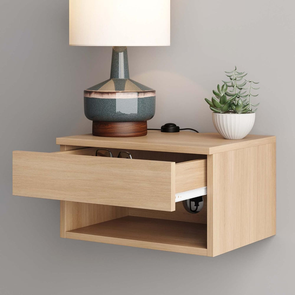 Nathan James Jackson Wall Mounted Floating Bedroom Nightstand with Storage Dr...