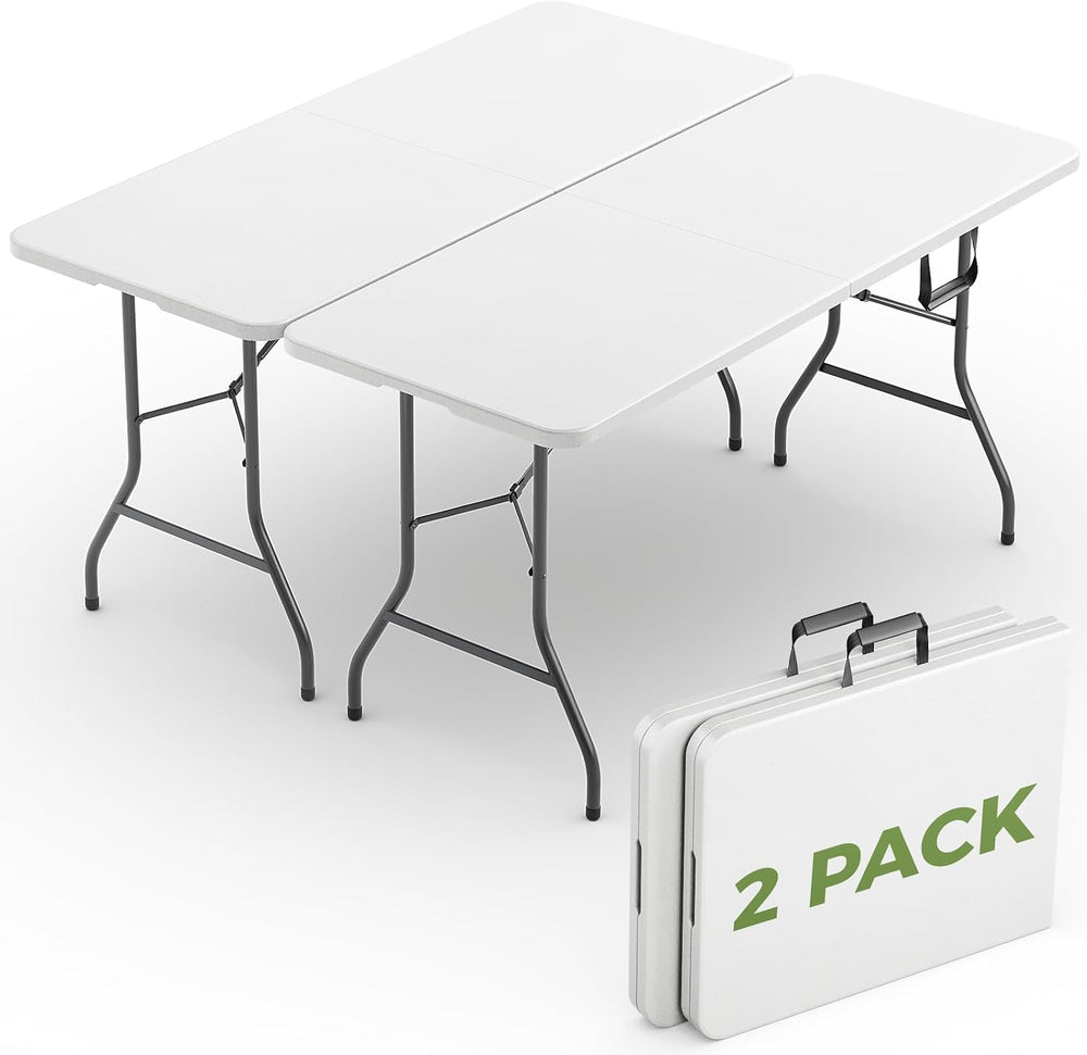 Folding Table 2 Pack, 6 FT Foldable Plastic Table with Carrying Handle, Heavy...