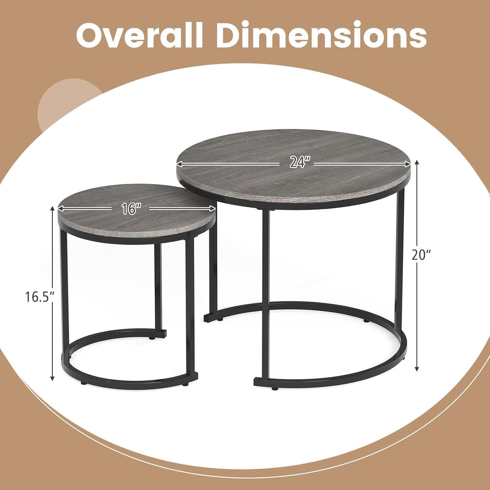 Giantex Nesting Coffee Table Set of 2, Round Stacking Side Tables with Wooden...