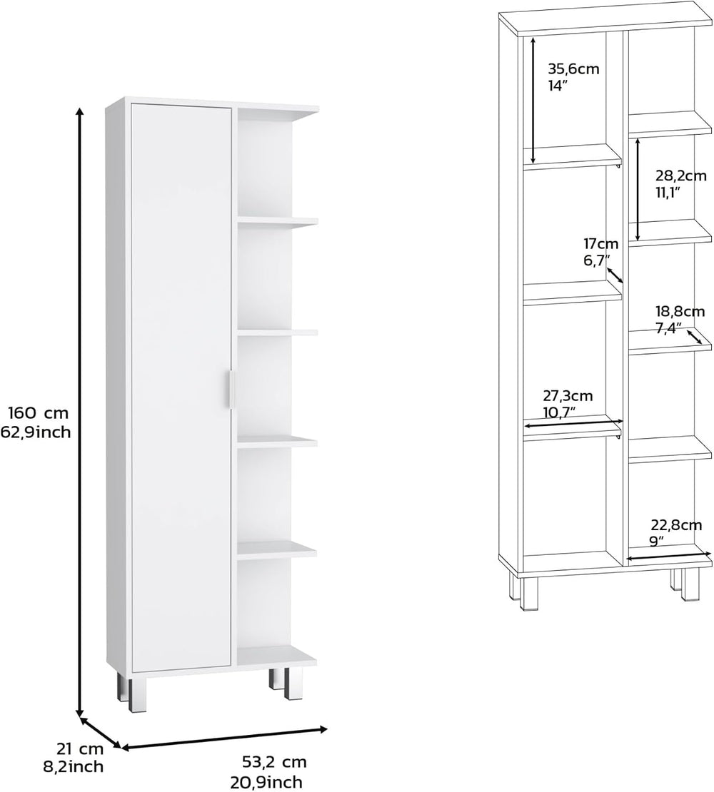 Modern Minimalist Cabinet, Contemporary Storage Locker with 1 Door and 9 Shel...