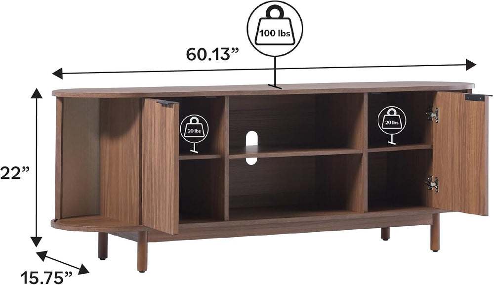 Walker Edison Chloe Curved Reeded TV Stand, Sliding Doors, 65 Inch, 60 inch, ...
