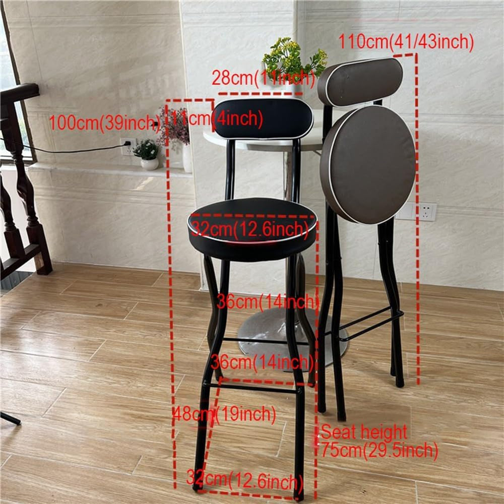 Adults Folding Bar Stool, 29.5inch High Chair with Backrest, Cushioned Padded...