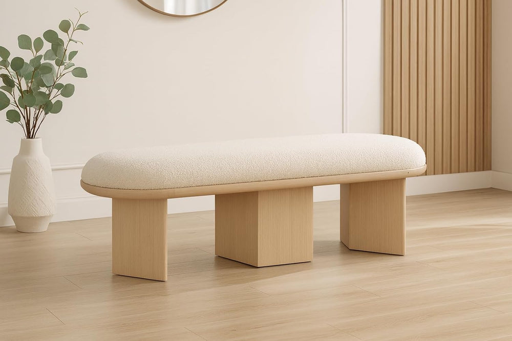 Meridian Furniture 22004Cream Wilshire Collection Art Deco Bench with Luxurio...