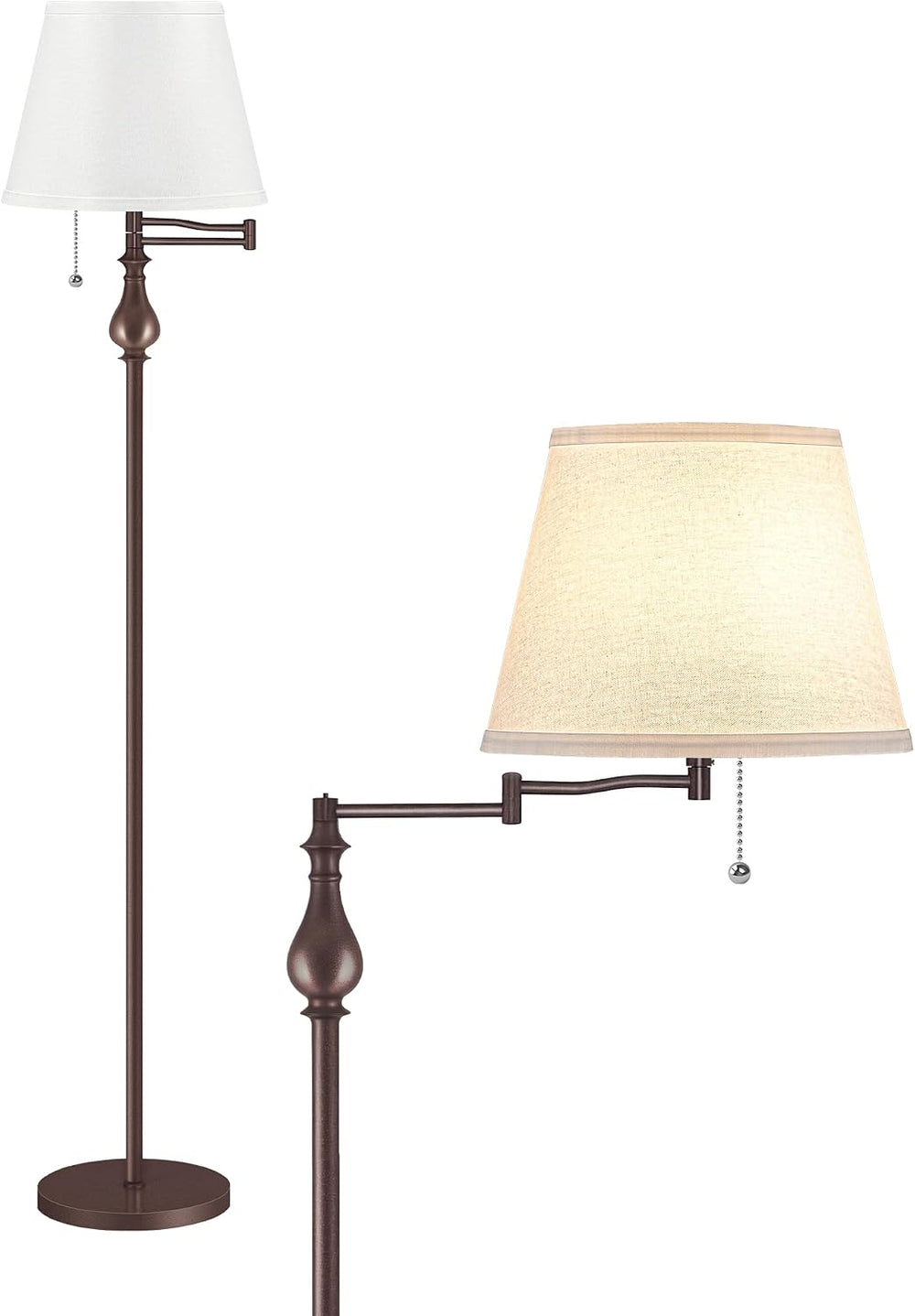 61" Vintage Floor Lamp with Adjustable Swing Arm,Rustic Brown & Whit...
