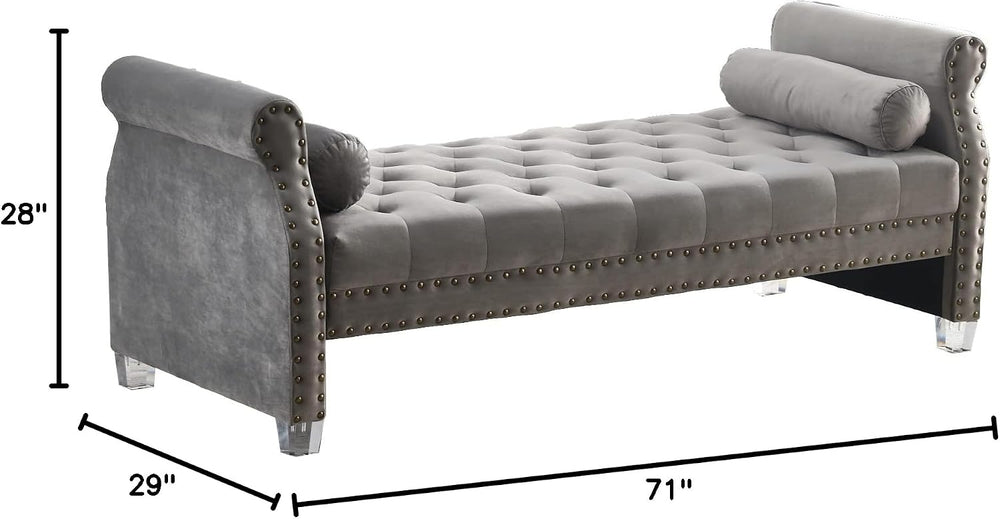 LMZ Mathias 71-inch Rolled Arm Velvet Button Tufted Upholstered Bench for Bed...