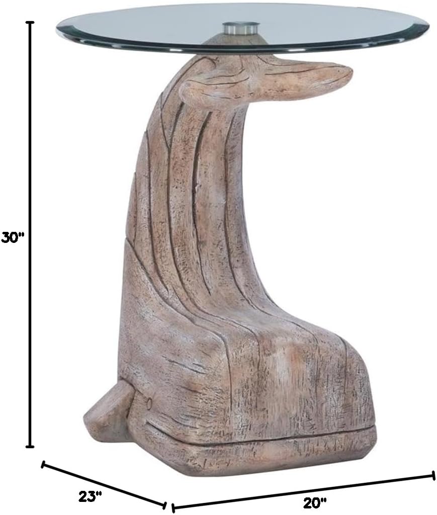 MAKLAINE Whale Sculptured Accent Table, 23 in Tall, Resin Base with Driftwood...