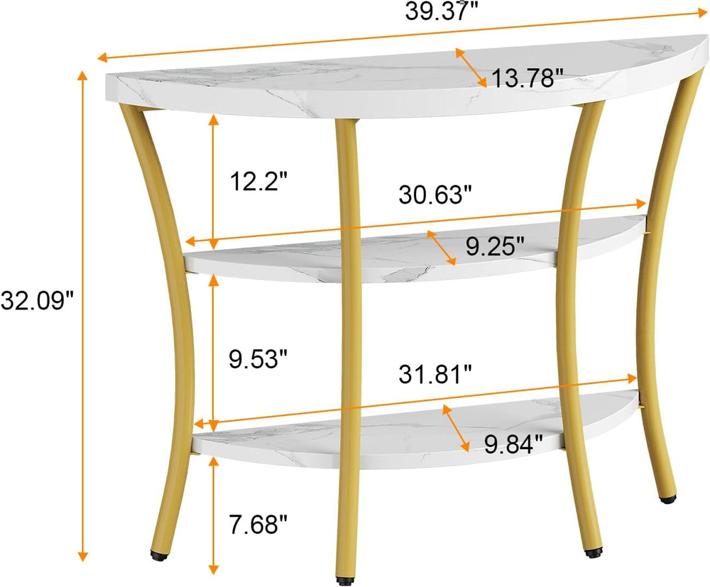 39.4" Console Table with Half Moon Wood Shelves, 3 Tier Modern Entryway ...