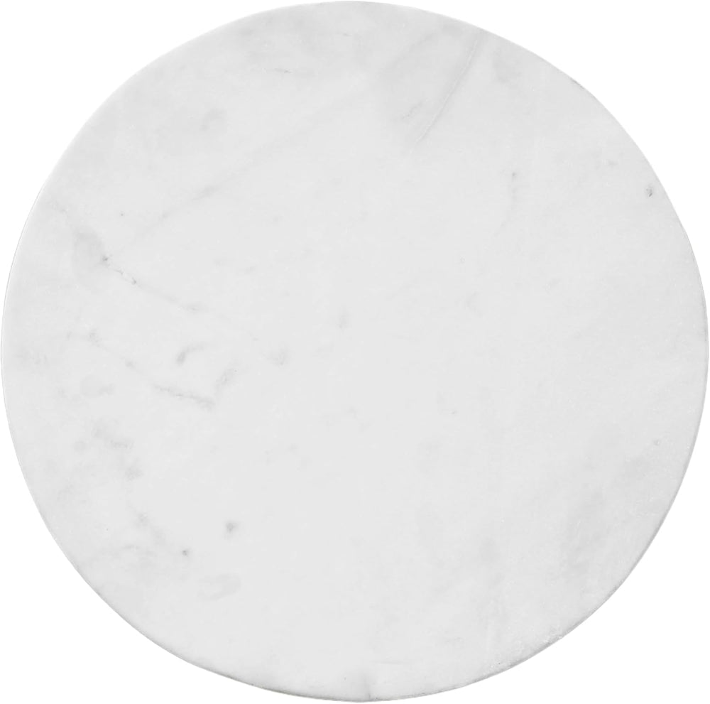 Port Blair Side End Table, 16.5 Inch Height, Round White Genuine Marble Top, ...