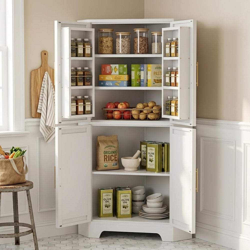 Corner Cabinet, Metal Storage, Kitchen Pantry Cabinet with Adjustable Shelves...