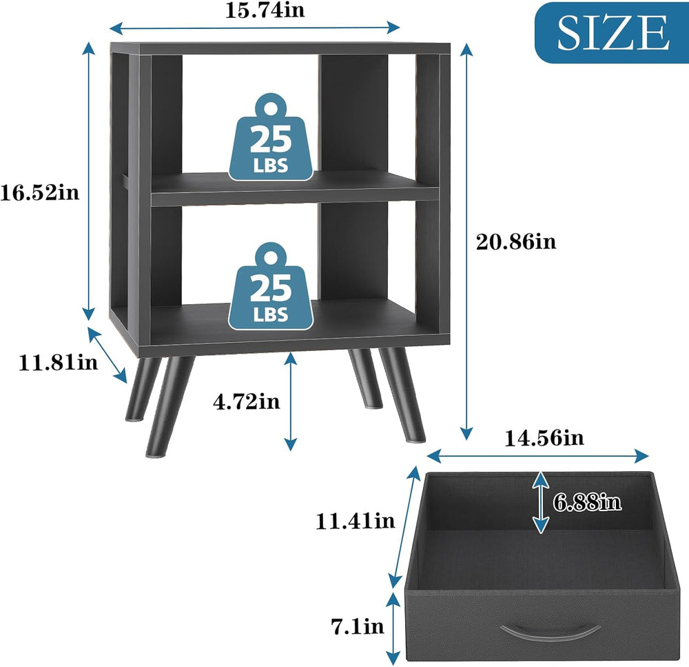 Aenuert Night Stand, Black Nightstand with Drawer, Side Table with Open Stora...