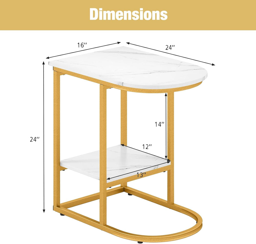 Giantex C Shaped End Table Set of 2, Modern Sofa Side Table with Faux Marble ...