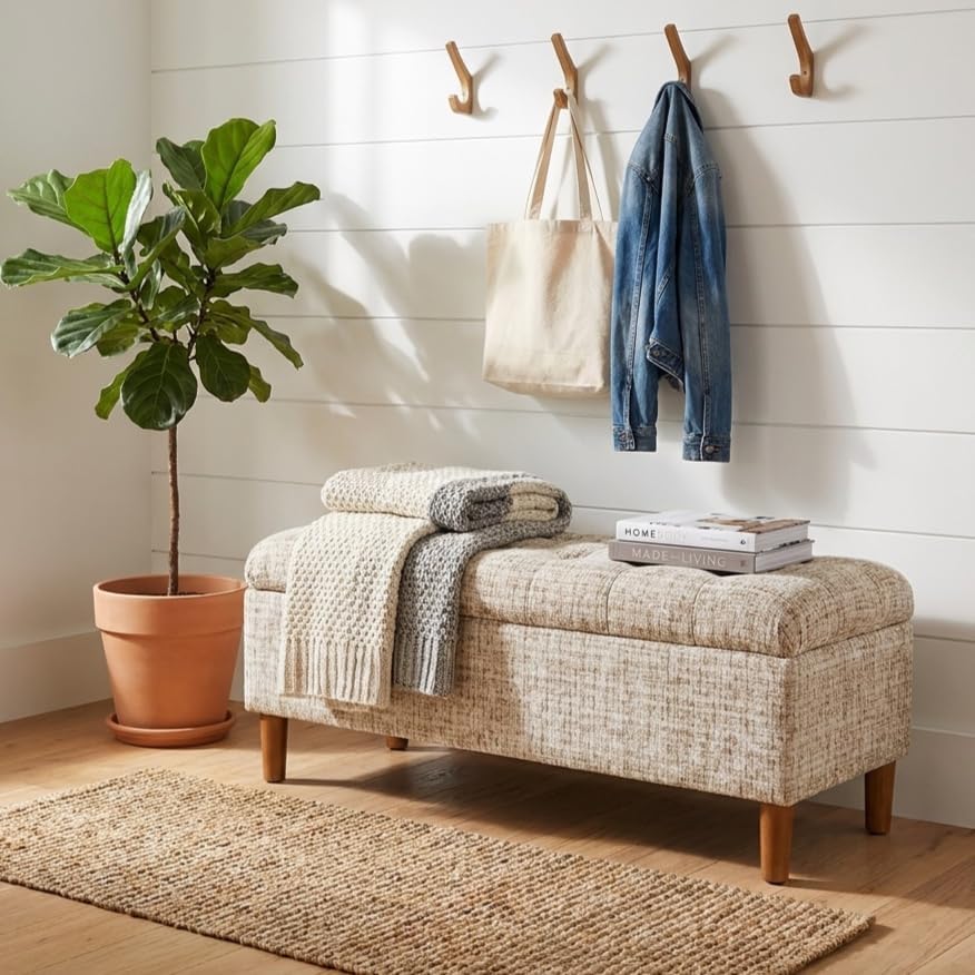 Homepop Home Decor | Tufted Ainsley Button Storage Ottoman Bench with Hinged ...