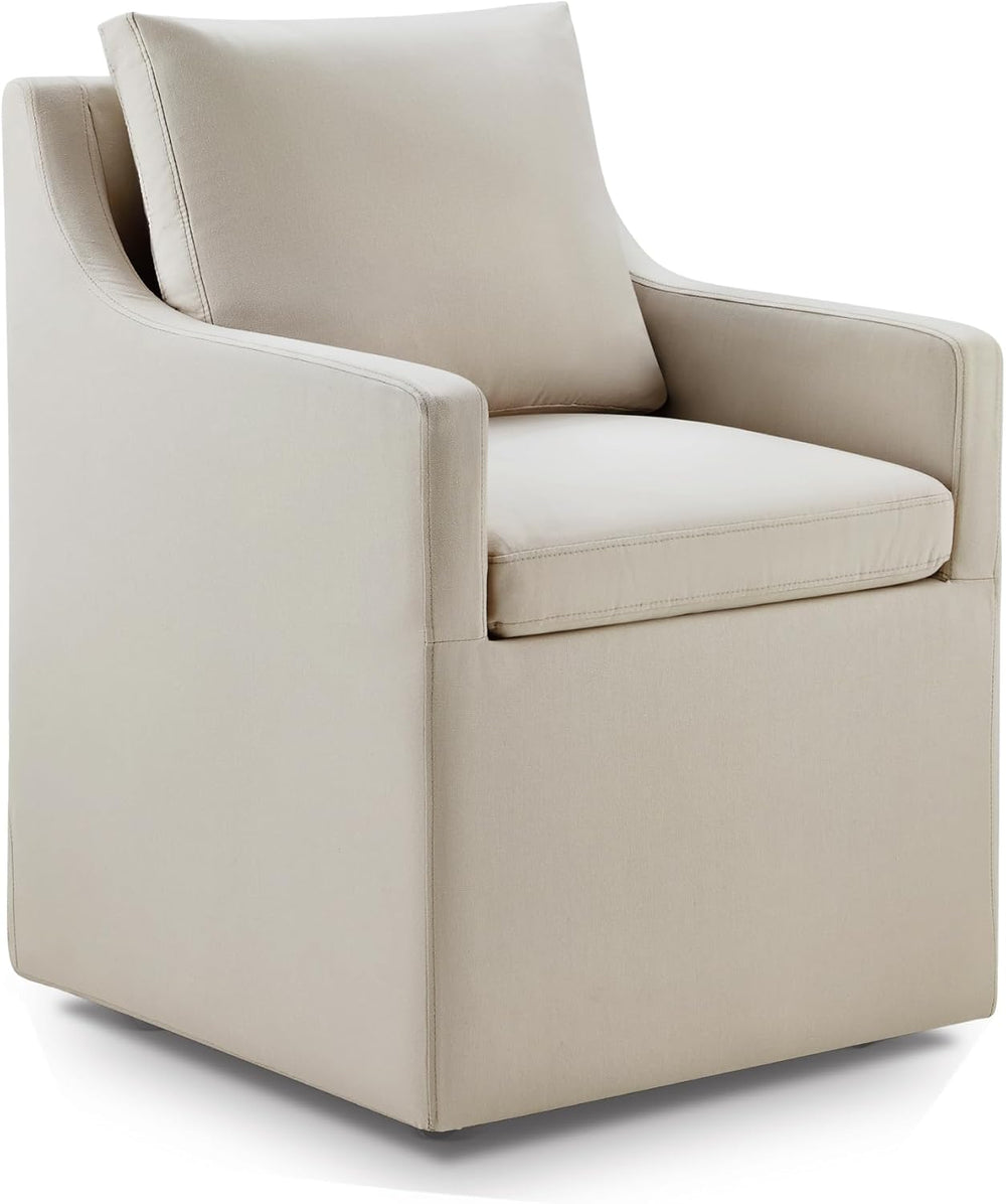 KISLOT Upholstered Dining Chairs with Casters Modern Side Armchair with Rolle...