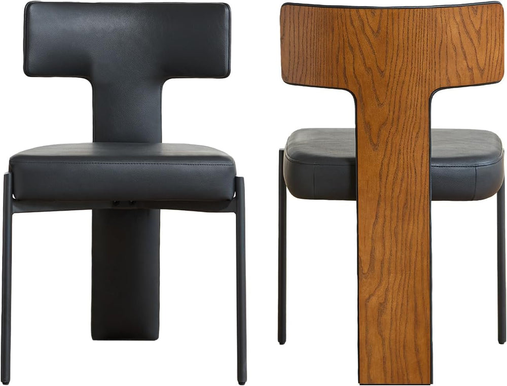 GrandNoor Black Dining Chairs Set of 2,Faux Leather Dining Chairs with Soft C...