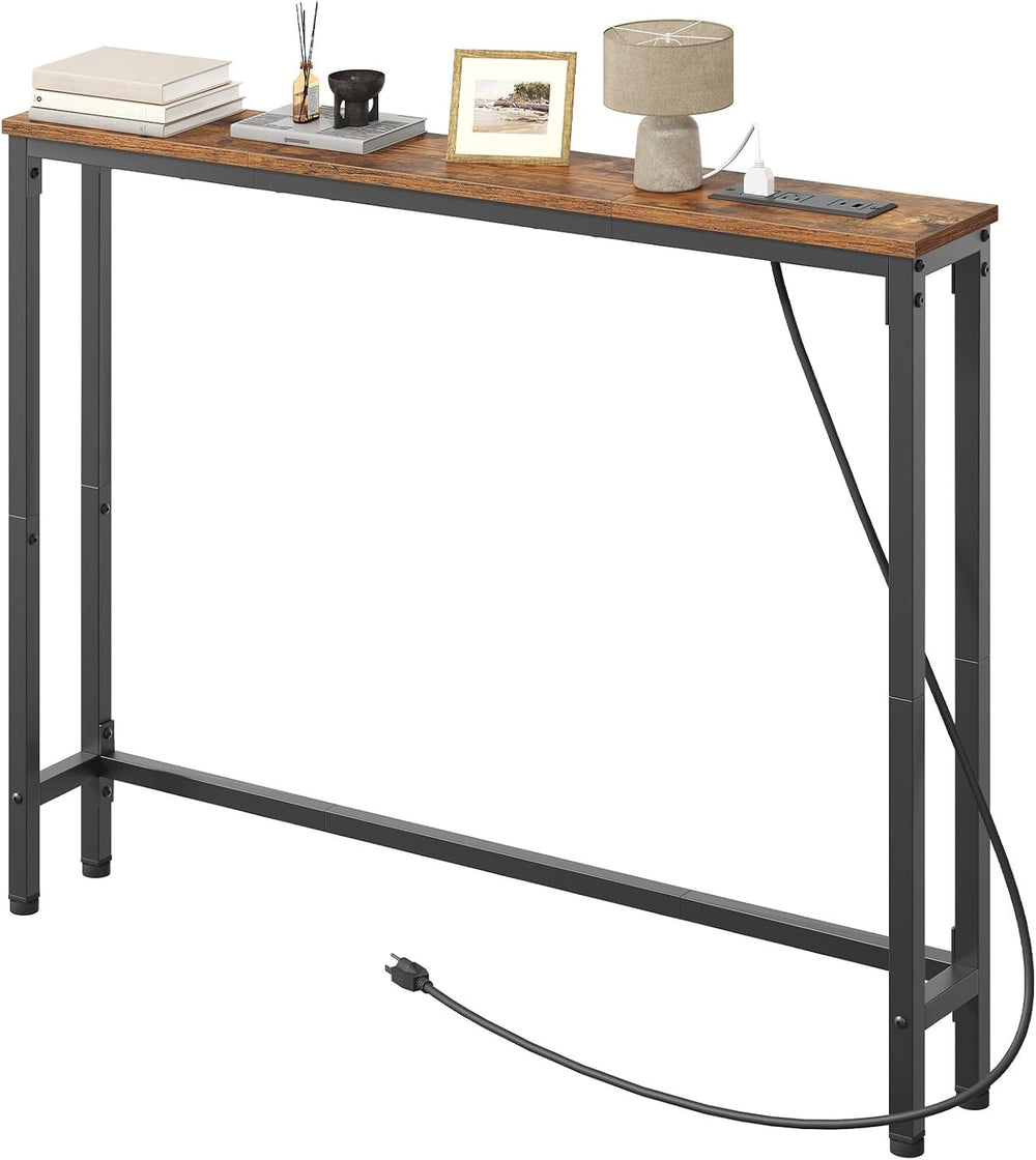 HOOBRO 39.4 Inch Narrow Console Table with Power Outlets, 5.9 Inch Sofa Table...