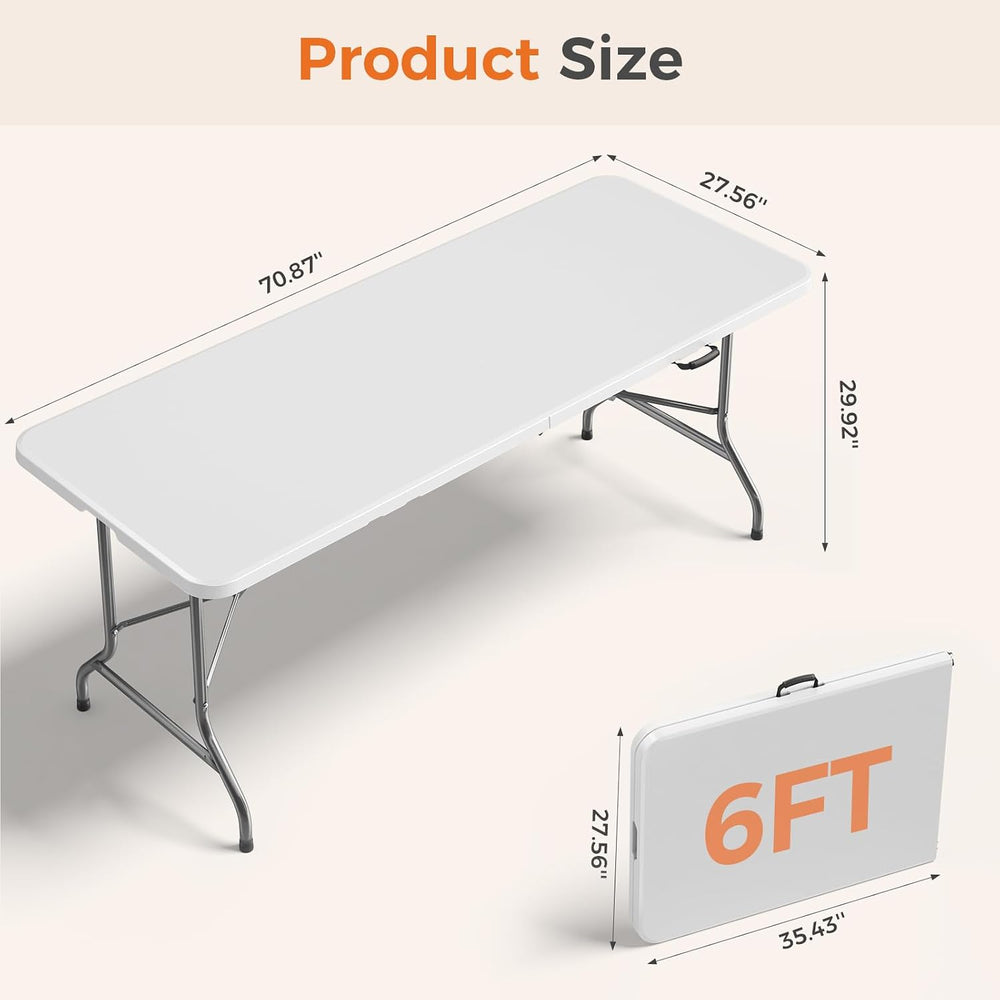 Sweetcrispy 6 FT Folding Picnic Table, Easy to Fold and Store