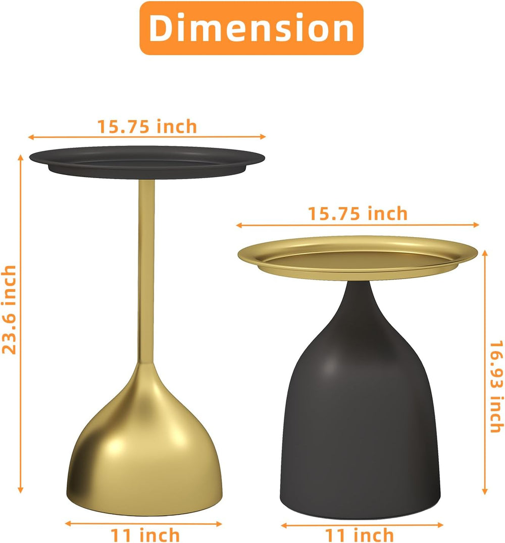 Benkyo Black and Gold Nesting Tables Pedestal Coffee Table Set of 2 Round Sid...
