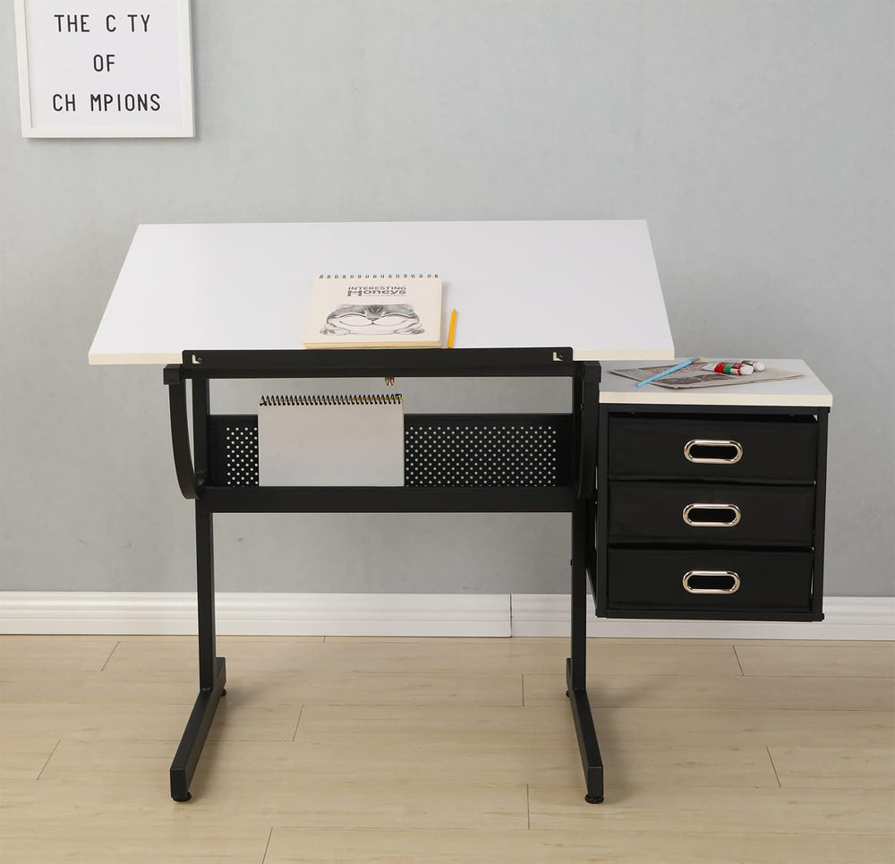 Drafting Table Craft Station for Artists,Adjustable Desktop Angle Tempered Gl...