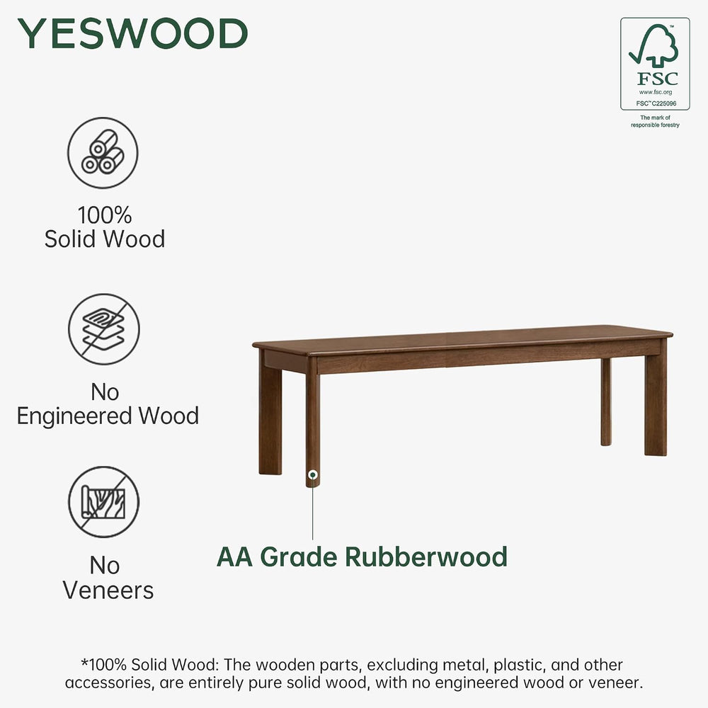 YESWOOD 100% Solid Wood Dining Bench for 2-3 People, Wooden Kitchen Bench wit...