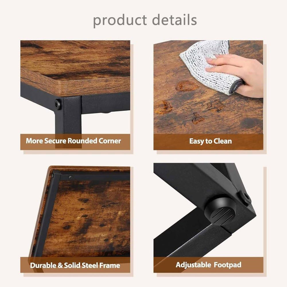 Side Table for Couch, C Shape End Table with Metal Frame, Adjustable Feet Hei...
