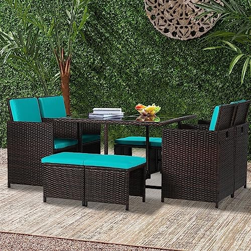 Patio Table and Chairs Set Outdoor Patio Furniture Set Patio Dining Sets 9 Pi...