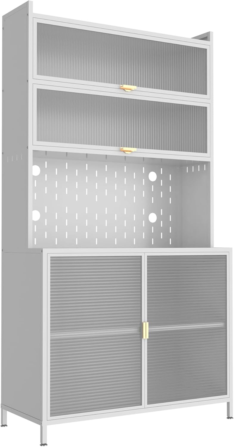 73" Tall Pantry Cabinet with Flip Door & Pegboard – 6-Tier Metal Sto...