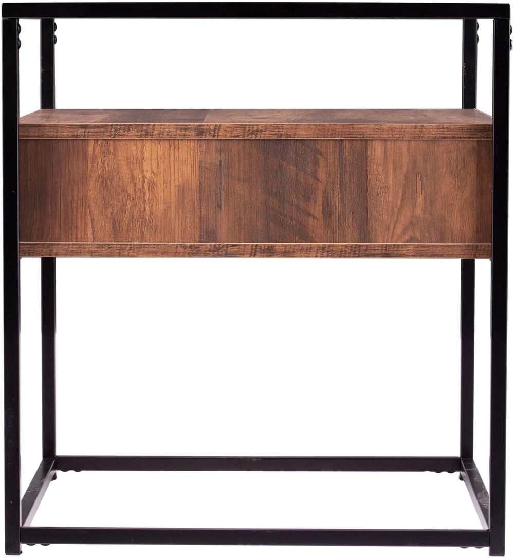 HomeStock Glass Top End Table with Drawer & Shelf - Industrial Accent Tab...