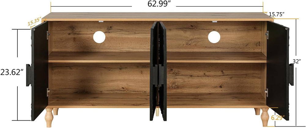 63" Sideboard Buffet Credenzas for Living Room, Black+Natural Entryway T...