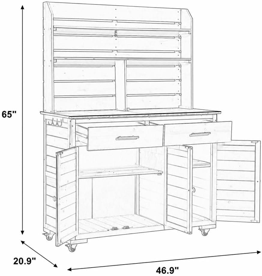 Large Outdoor Garden Potting Bench with Lockable Wheels Storage Cabinet Outdo...