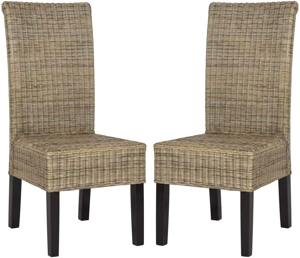 SAFAVIEH Arjun Wicker Wood Dining Chair Set of 2, 17.7" Seat Grey SEA8013A