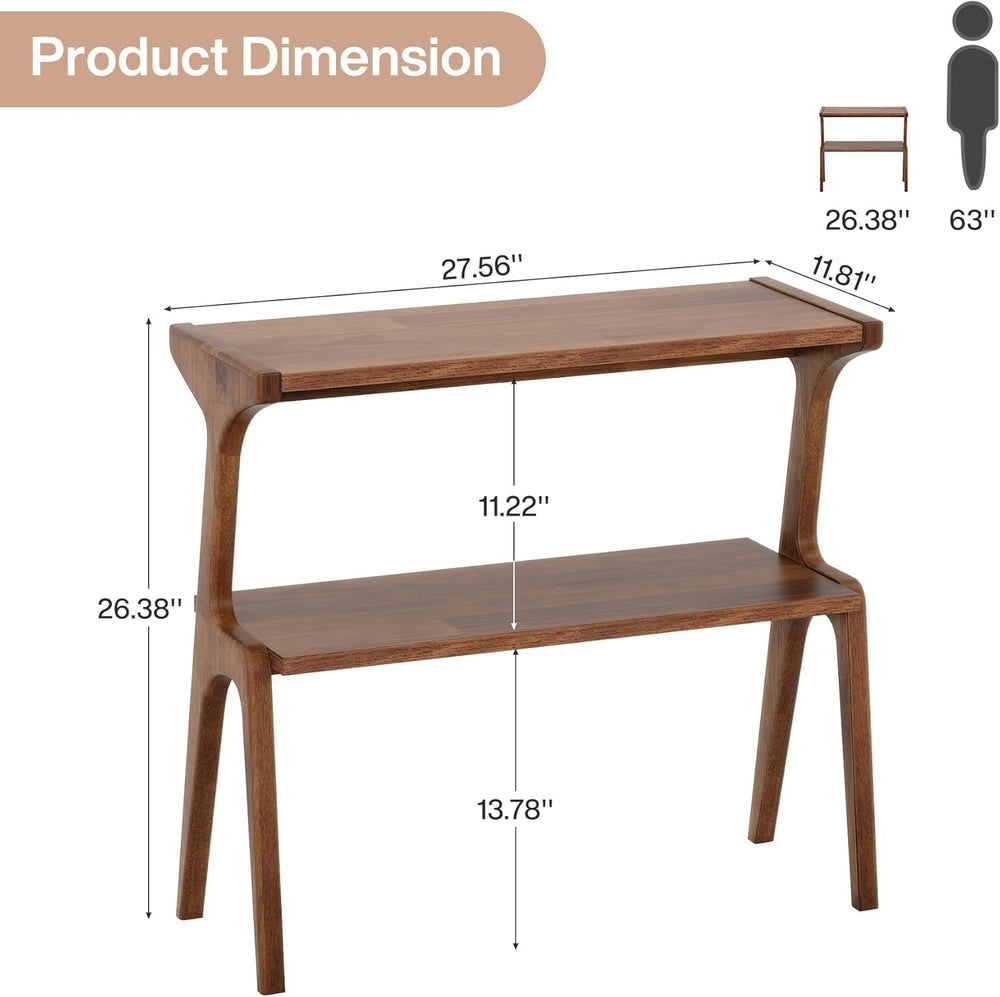 Solid Wood End Table, 2-Tier Side Table with Storage Shelf, Wooden Modern Acc...