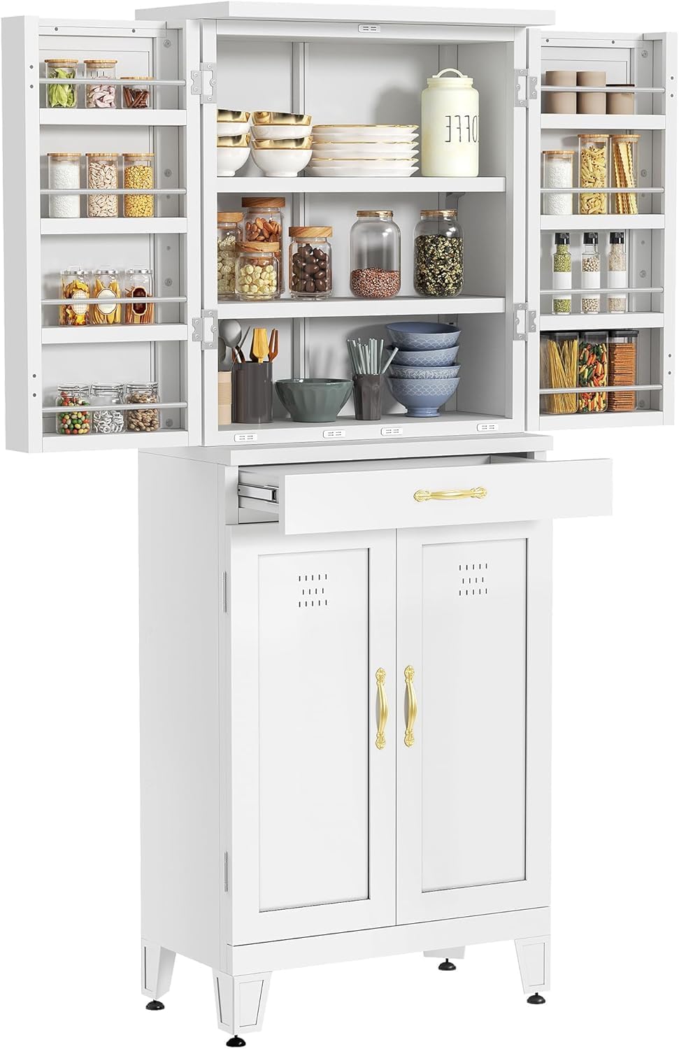 YITAHOME 71" Metal Kitchen Pantry Storage Cabinet with 4 Doors, 4 Adjust...