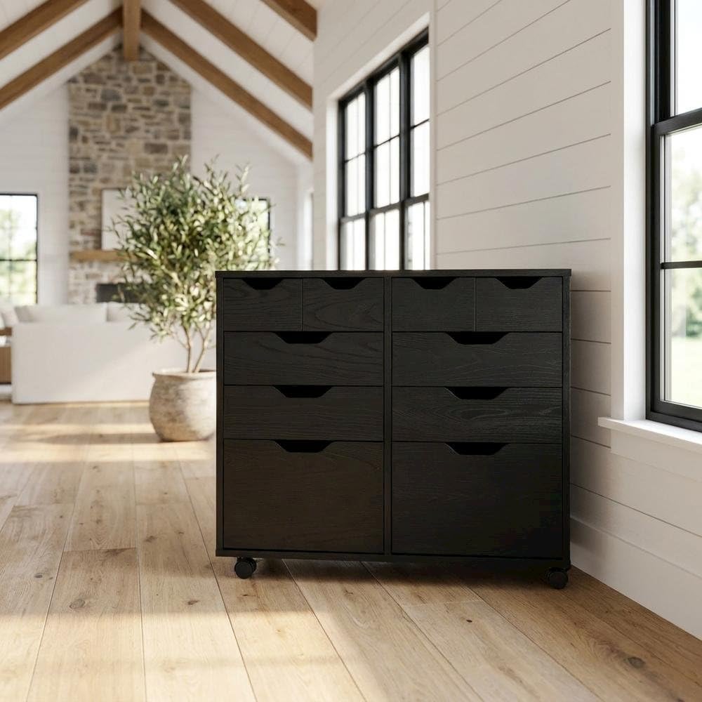 Furnifact Black Storage Cabinet, Composite Wood Pantry Organizer, Spacious 32...
